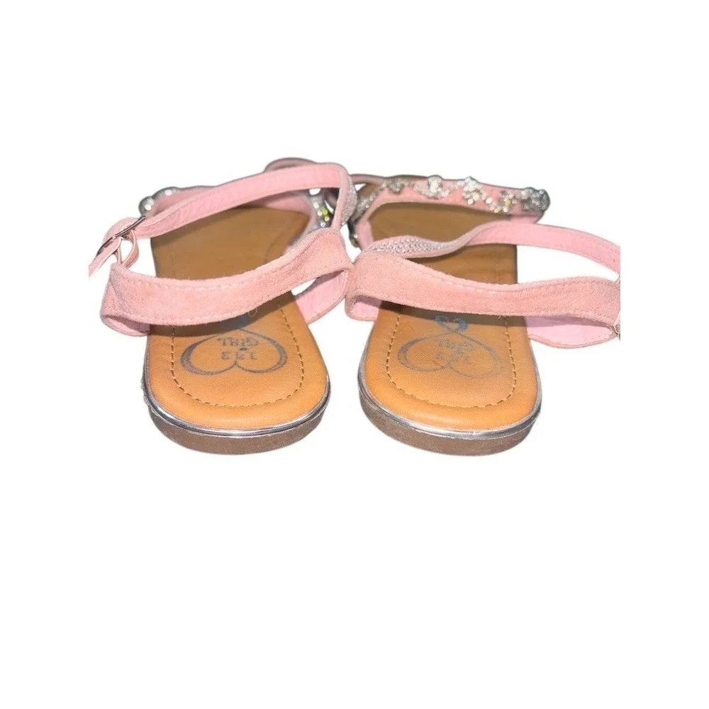 Women's  Dress Sandals Size 10 Pink Rhinestone Ankle Strap Flat Buckle
